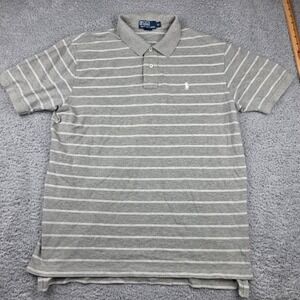 Polo by Ralph Lauren Men's XL Gray Striped Short Sleeve Polo Shirt Classic Pony‎